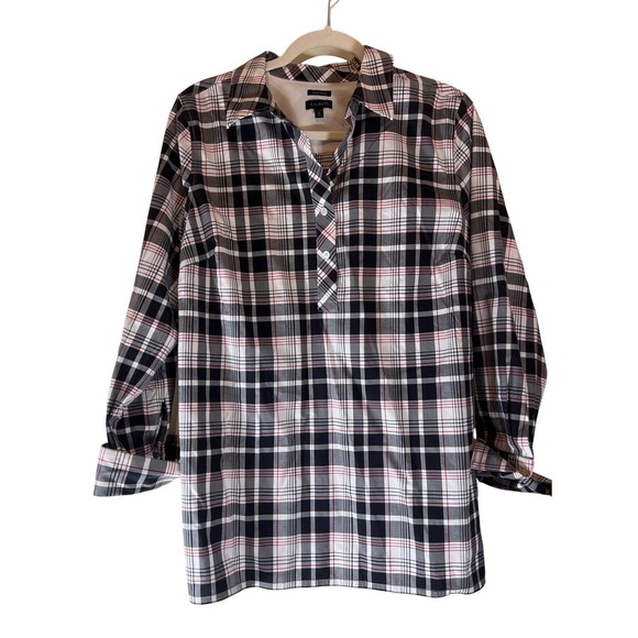 Talbots Womens White Black Red Plaid Tunic Shirt Wrinkle Resistant Size 12‎ - Picture 2 of 6